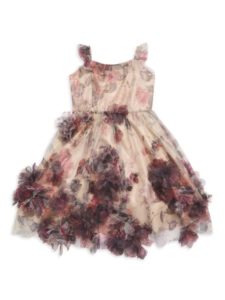 Image of sale on Little Girl’s & Girl’s Organza Floral Print Flower Appliqué Dress