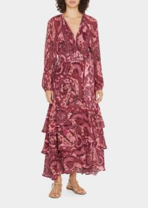Image of sale on Frederica Paisley-print Tiered Ruffle Belted Dress