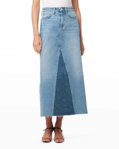 Image of sale on The Maxine Two-toned Denim Maxi Skirt with Raw Hem