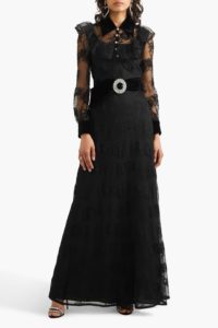 Image of sale on Crystal-embellished Velvet-trimmed Lace Gown