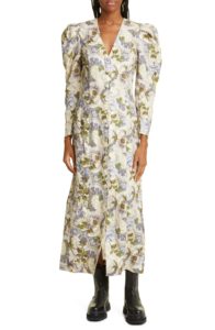 Image of sale on Phillipa Floral Print Puff Sleeve Linen Midi Dress