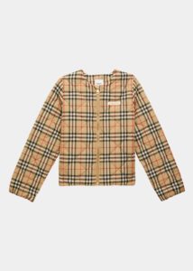 Image of sale on Girl’s Abigail Quilted Check-print Cropped Jacket, Size 3-14