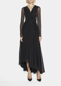Image of sale on Twist-front Metallic Voile High-low Midi Dress