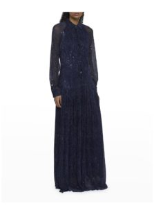 Image of sale on Metallic Paillette Voile Drop-waist Shirt Gown