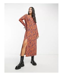 Image of sale on Printed Midi Dress in Orange and Black