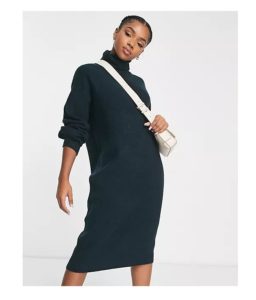 Image of sale on Turtle Neck Ribbed Midi Dress in Black