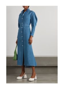 Image of sale on Hunter Belted Faux Pearl-embellished Denim Maxi Dress