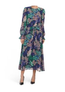 Image of sale on Smocked Sleeve Floral Dress with Tie Waist