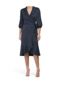 Image of sale on Satin Tuxedo Wrap Dress