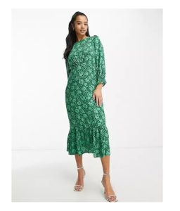 Image of sale on Selena Long Sleeve Midi Dress in Green Floral