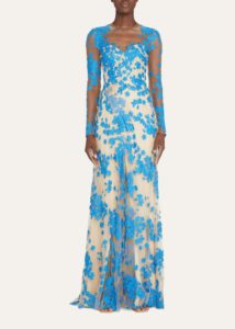 Image of sale on Tulle Floral-embroidered Illusion Gown