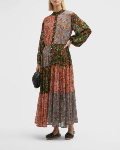 Image of sale on Josefina Blouson-sleeve Tiered Maxi Shirtdress