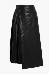 Image of sale on Asymmetric Pleated Faux Leather Midi Wrap Skirt