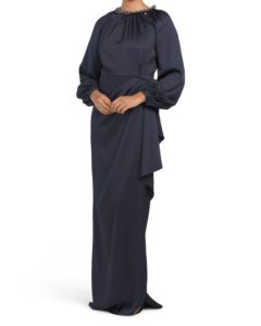 Image of sale on Twill Gown with Cascade Detail and Jewel Collar
