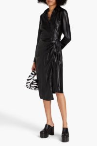 Image of sale on Draped Pleated Faux Leather Wrap Dress