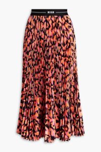 Image of sale on Pleated Printed Crepe De Chine Midi Skirt