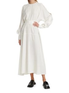 Image of sale on Crepe Button Sleeve Belted Maxi Dress