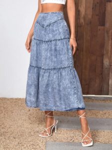 Image of sale on High Waist Ruffle Hem Denim Skirt