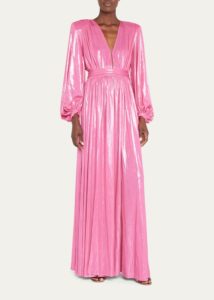 Image of sale on Zoe Metallic Blouson-sleeve Gown