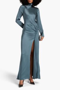 Image of sale on Ruched Satin Maxi Dress