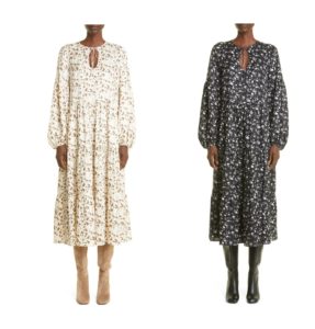 Image of sale on Lupe Leopard Print Long Sleeve Silk Midi Dress