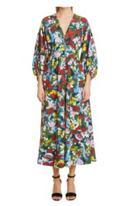 Image of sale on Three-quarter Balloon Sleeve Floral Print Midi Dress