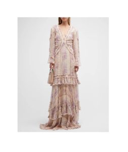 Image of sale on Rain Tiered Ruffle Maxi Chiffon Dress