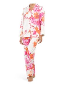 Image of sale on 2pc Saipan Floral Satin Long Sleeve Notch Pj Set