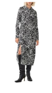 Image of sale on Print Long Sleeve Drawstring Waist Shirtdress