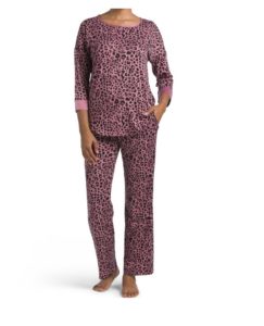 Image of sale on Three-quarter Sleeve Cheetah Pj Set with Satin Trim