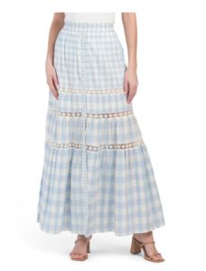 Image of sale on Bellarose Checkered Tiered Skirt with Open Crochet Details