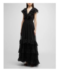 Image of sale on Salma Pleated Tiered Polka-dot Maxi Dress