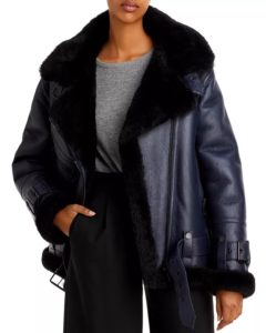 Image of sale on Moya Leather & Shearling Trim Jacket