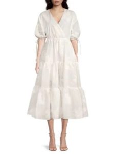 Image of sale on Darita Puff-sleeve Tiered Midi-dress