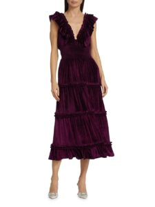 Image of sale on Azalea Velvet Ruffled Tiered Midi-dress