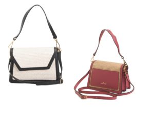 Image of sale on Leather Geometric Flap over Shoulder Bag with Raffia
