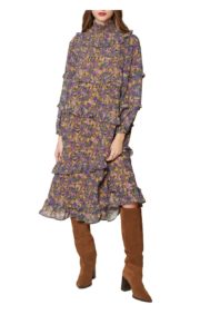 Image of sale on Mauve Medley Floral Print Long Sleeve Ruffle Dress
