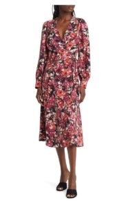 Image of sale on Print Long Sleeve Tie Front Wrap Dress
