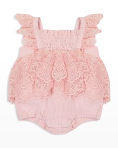 Image of sale on Girl’s Lace Ruffled Smock Romper, Size 6m-9m