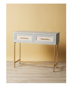 Image of sale on 34×39 2 Drawer Raffia and Wood Metal Table