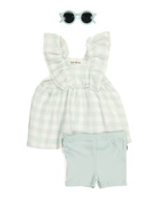 Image of sale on Infant Girl 3pc Gingham Dress and Biker Shorts Set