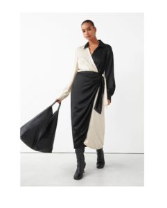 Image of sale on Satin Colour Block Shirt Dress
