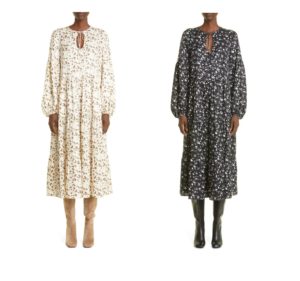 Image of sale on Lupe Leopard Print Long Sleeve Silk Midi Dress