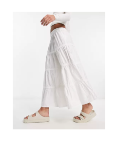 Image of sale on Eyelet Tiered Maxi Skirt in White