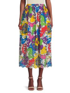Image of sale on Audrey Print Schiffli Embroidery Midi Skirt