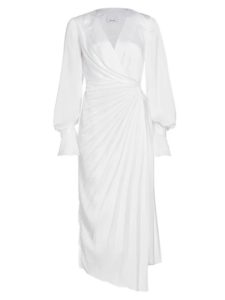 Image of sale on Cresta Satin Wrap Midi-dress