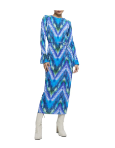Image of sale on Abstract Print Plissé Long Sleeve Midi Dress