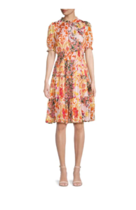 Image of sale on Floral Mockneck Smocked Dress 38″