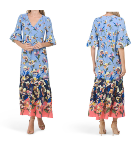 Image of sale on V-neck Hi-low Flounce Sleeve Tiered Maxi Dress