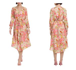 Image of sale on Floral Long Sleeve Button Front Midi Dress